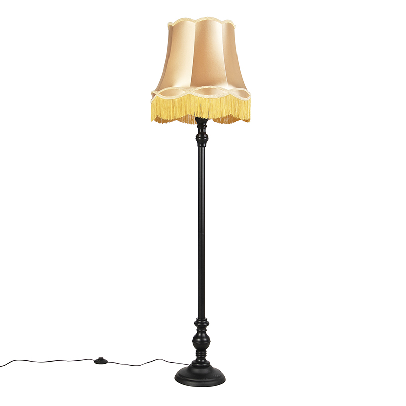 QAZQA Vloerlamp zwart met Granny kap goud - Classico