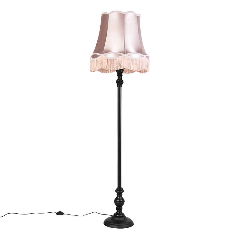 QAZQA Vloerlamp zwart met Granny kap - Classico - Roze