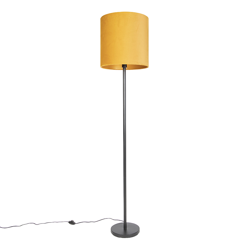 QAZQA Art Deco vloerlamp zwart met gele kap 40 cm - Simplo - Geel