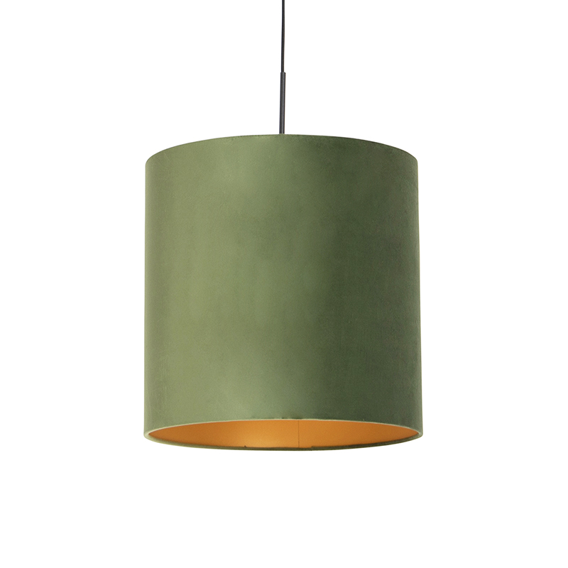 QAZQA Hanglamp met velours kap met goud - Combi - Groen