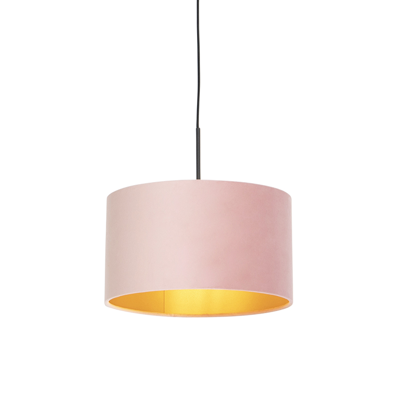 QAZQA Hanglamp met velours kap met goud 35 cm - Combi - Roze