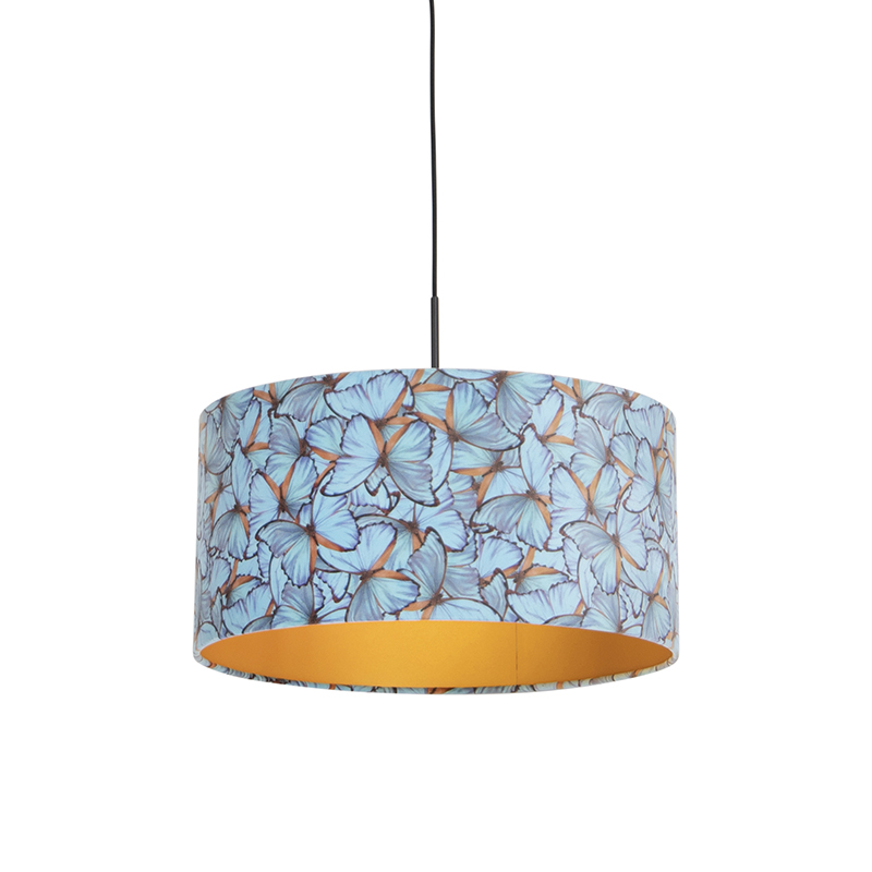 QAZQA Hanglamp met velours kap vlinders met goud 50 cm - Combi