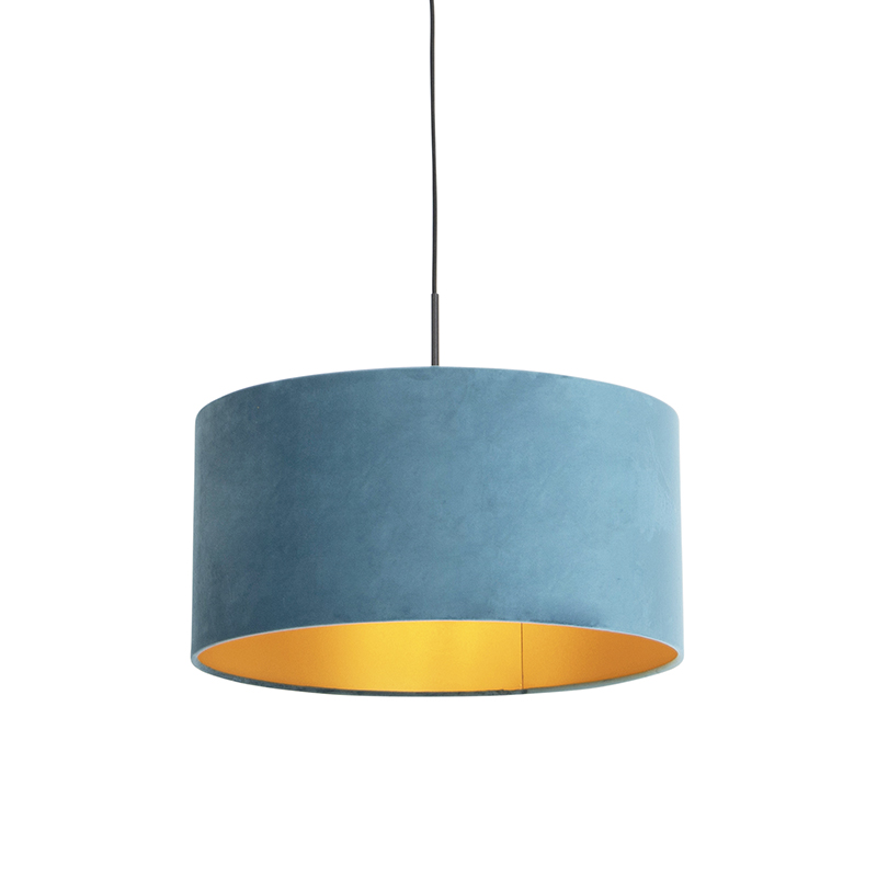 QAZQA Hanglamp met velours kap met goud 50 cm - Combi - Blauw