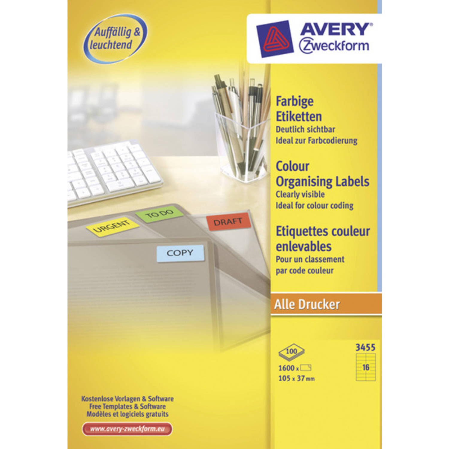 Avery Etiket Ilk 105x37mm 100 Vel 16 Etiketten Per Vel - Geel