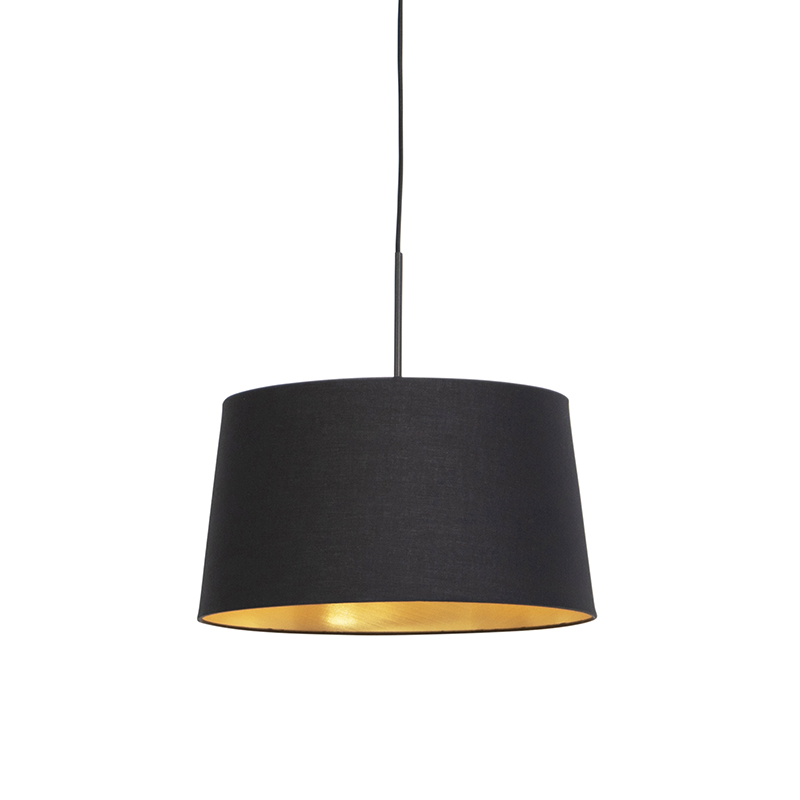 QAZQA Hanglamp met katoenen kap met goud 40 cm - Combi - Zwart