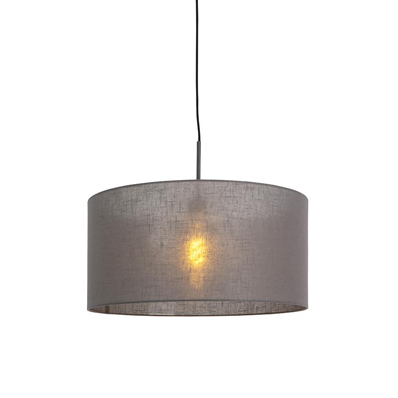 QAZQA Moderne hanglamp zwart met grijze kap 50 cm - Combi 1