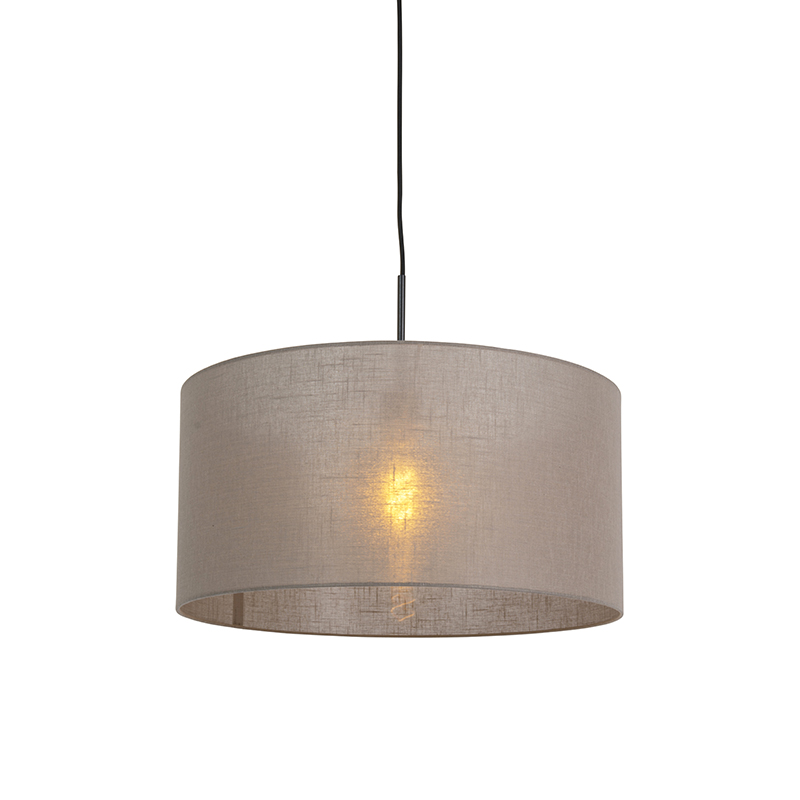 QAZQA Landelijke hanglamp zwart met taupe kap 50 cm - Combi 1