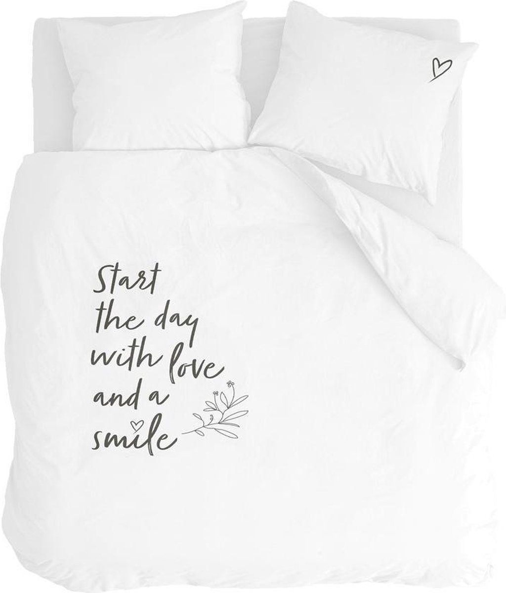 Walra Dekbedovertrek Smile With Love - 200 x 200/220 cm - wit