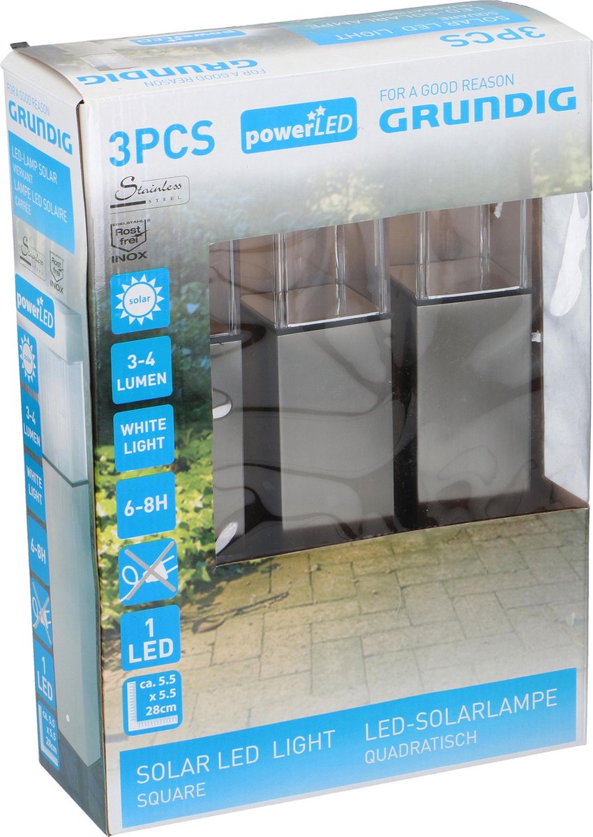 Grundig Edco - Solar Tuinlampen - Set Van 3 - Led - 39 Cm X 55 Cm