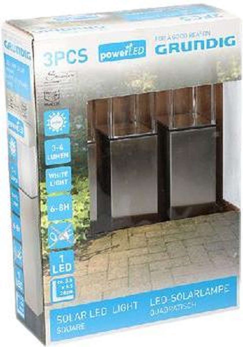 Grundig Edco - Solar Tuinlampen - Set Van 3 - Led - 39 Cm X 55 Cm