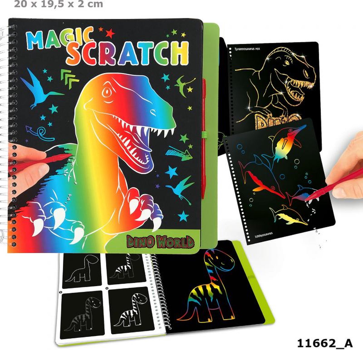 Dino World scratchboek Magic jongens 20 x 19,5 x 2 cm - Zwart