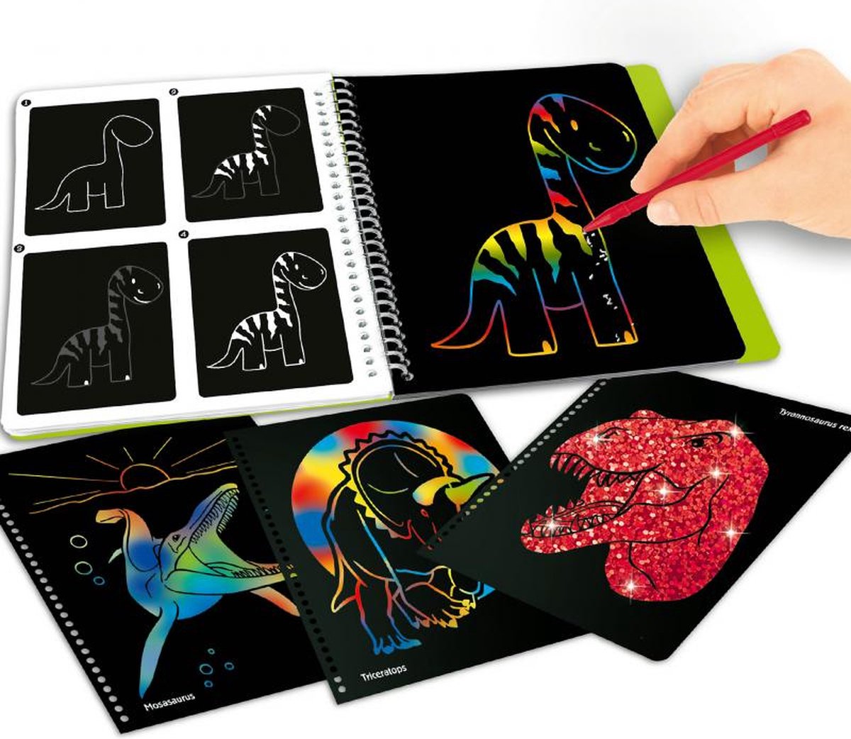 Dino World scratchboek Magic jongens 20 x 19,5 x 2 cm - Zwart