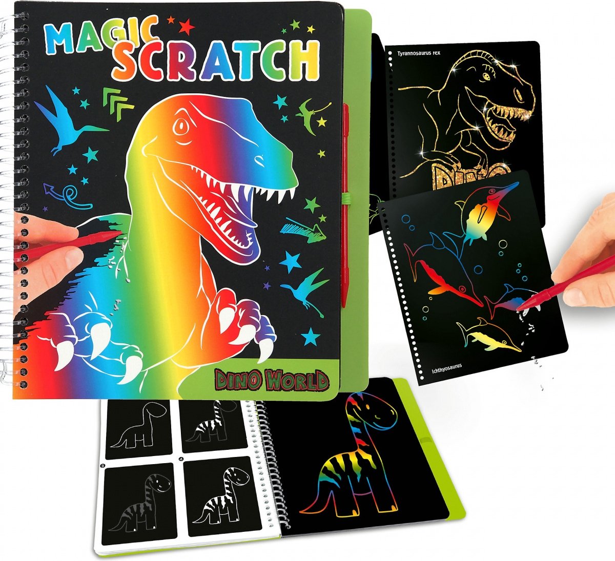 Dino World scratchboek Magic jongens 20 x 19,5 x 2 cm - Zwart