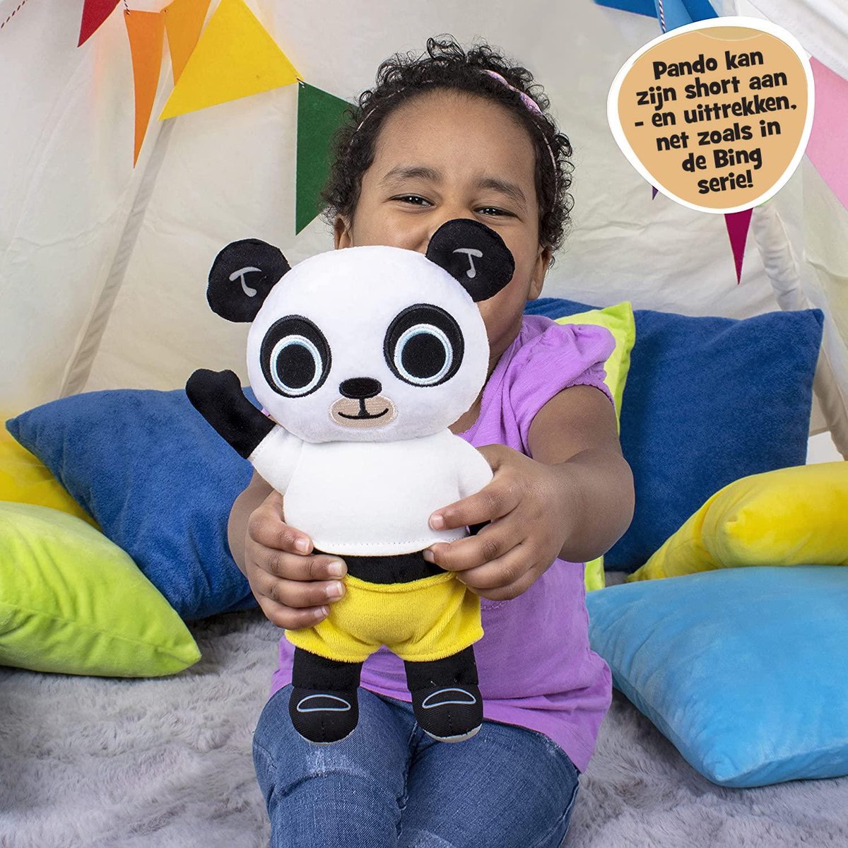 Bing knuffelpanda Pando junior 30 cm pluche zwart/wit/geel