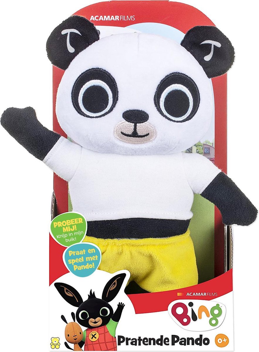 Bing knuffelpanda Pando junior 30 cm pluche zwart/wit/geel