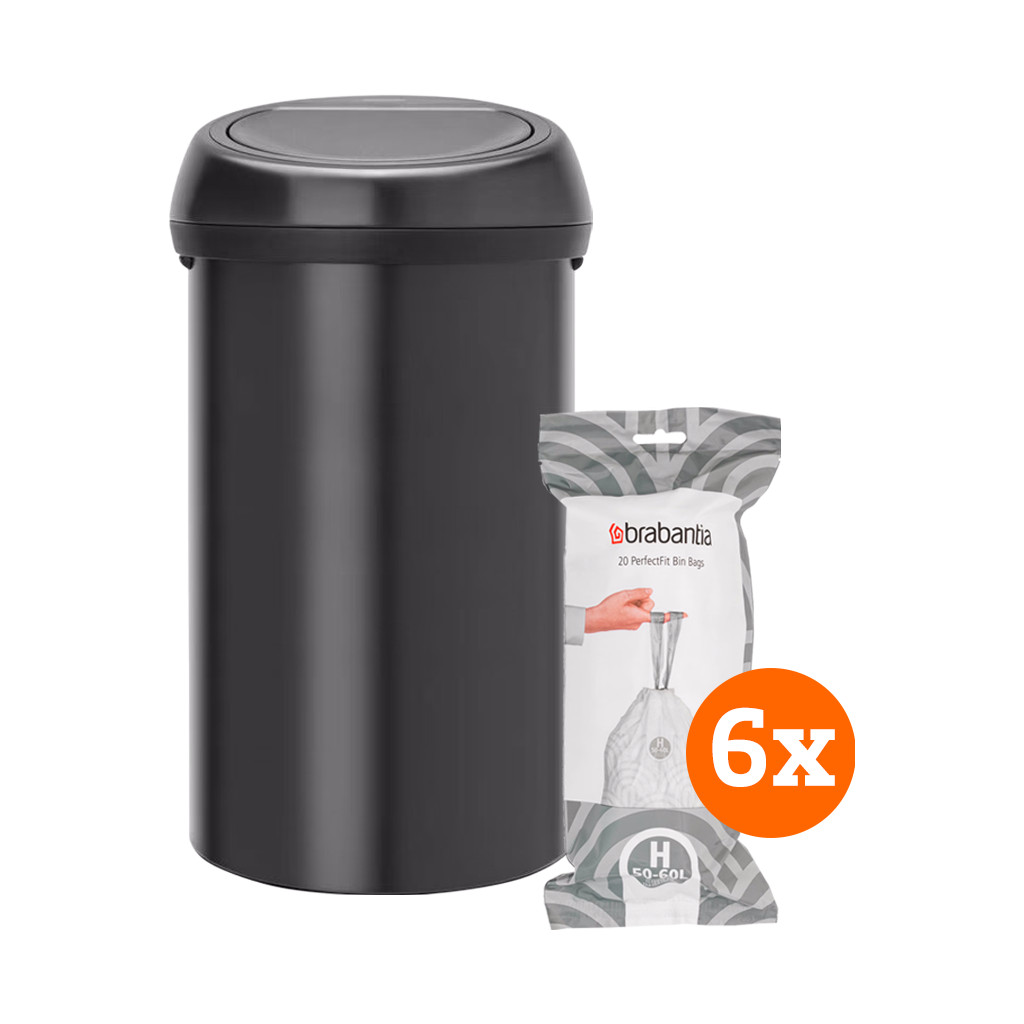 Brabantia Touch Bin 60 Liter + Vuilniszakken (120 stuks) - Zwart