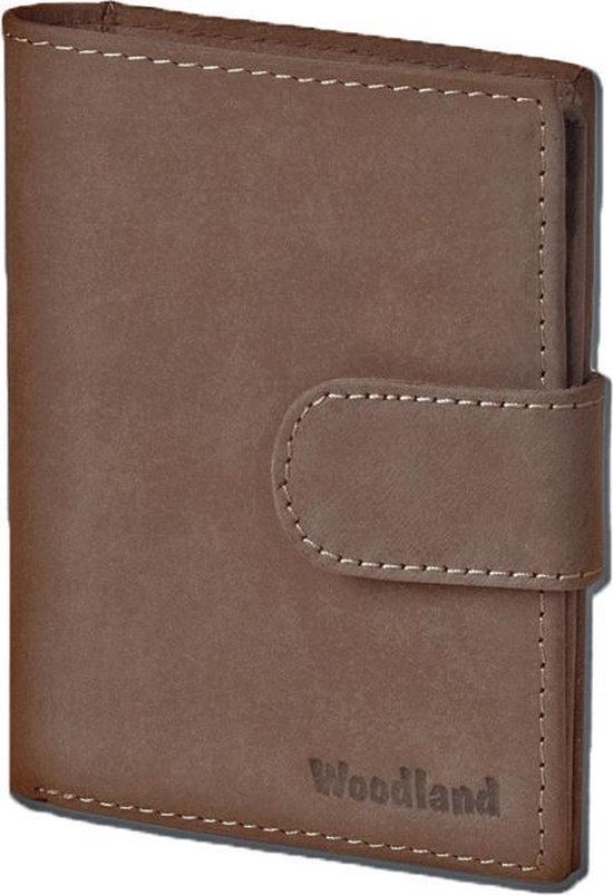 Woodland Leren Billfold Portemonnee Staand Model Met Sluitclip Donker - Bruin