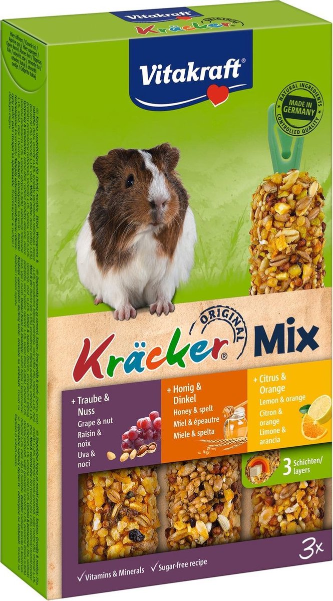 Vitakraft Cavia Kracker 3in1 - Knaagdiersnack - Honing&Popcorn&Active