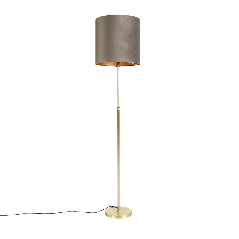 QAZQA Vloerlamp goud/messing met velours kap taupe 40/40 cm - Parte