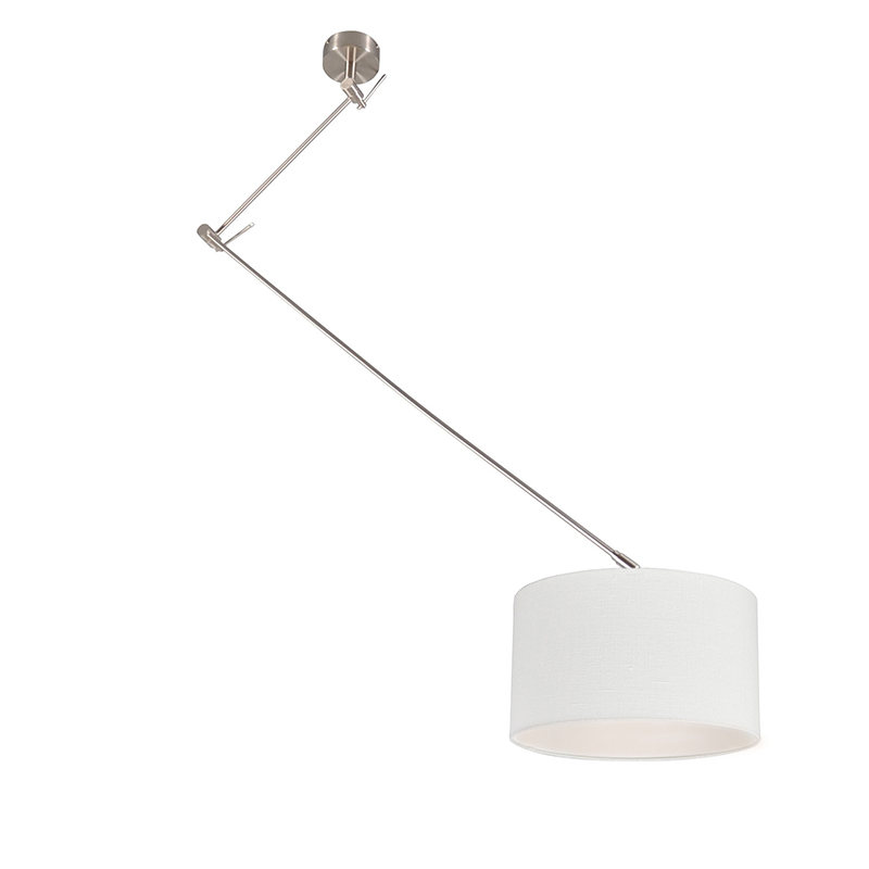QAZQA Hanglamp staal met kap 35 cm wit verstelbaar - Blitz I