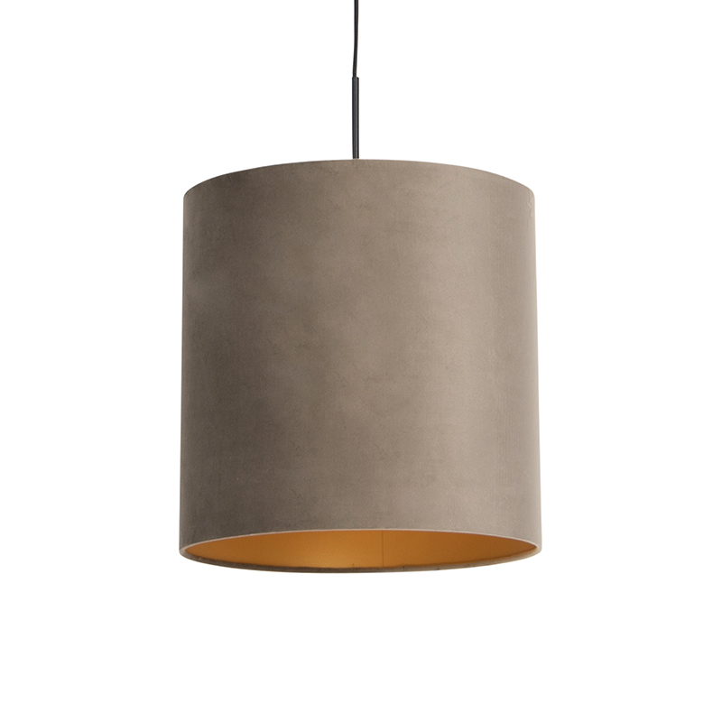 QAZQA Hanglamp met velours kap taupe met goud 40 cm - Combi