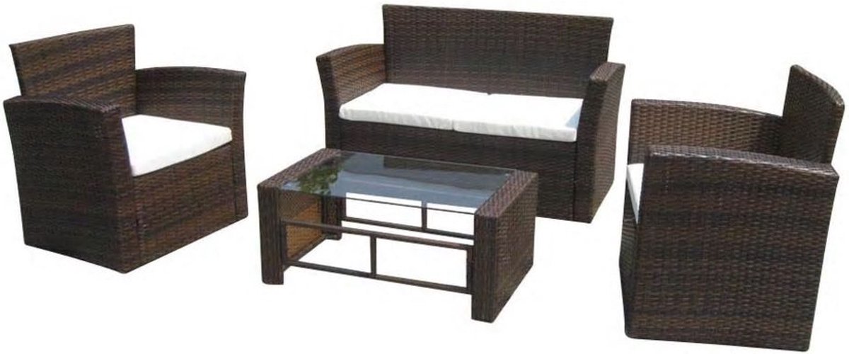 Vidaxl 4-delige Loungeset Met Kussens Poly Rattan - Bruin