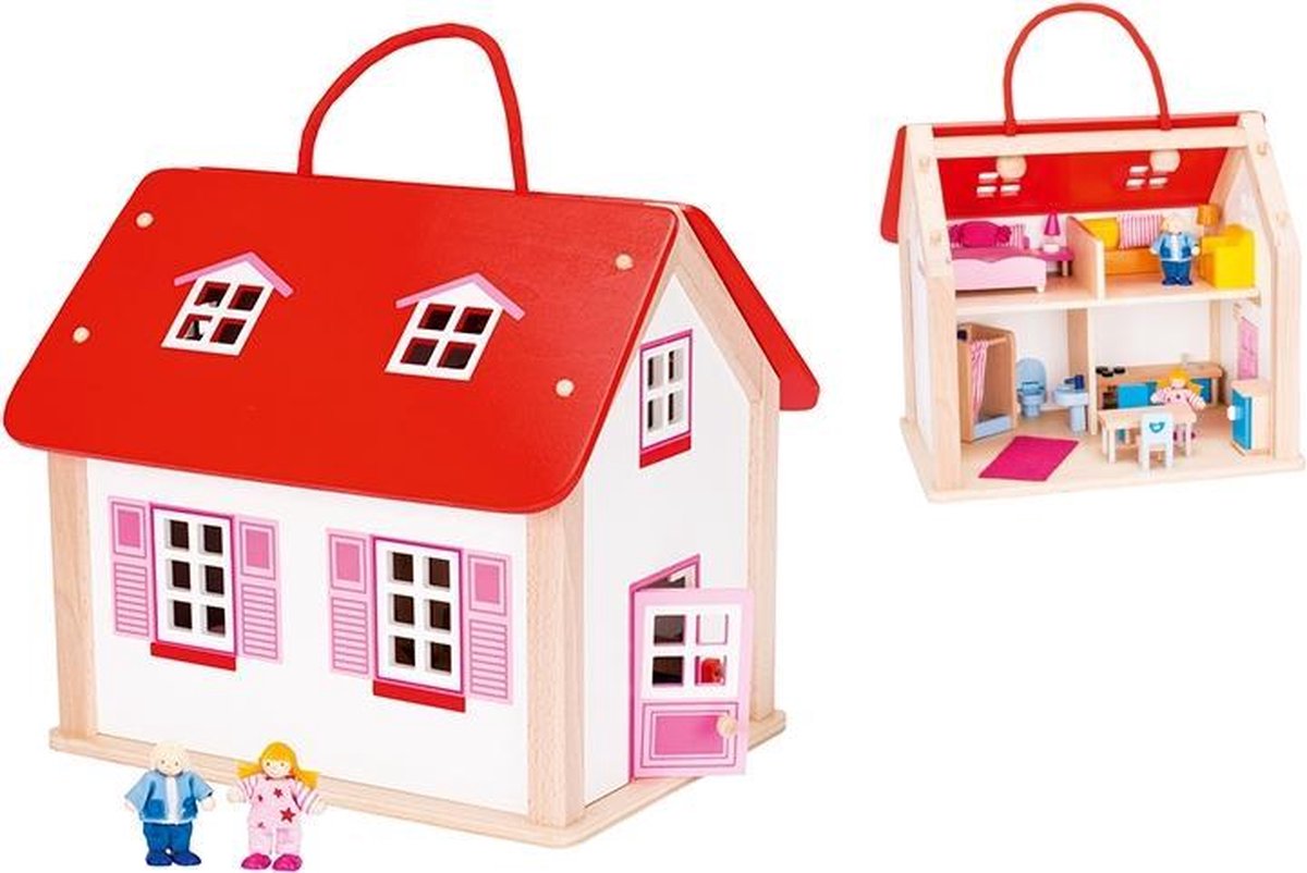 Goki Houten Poppenhuis Koffer 30 X 22 X 28cm