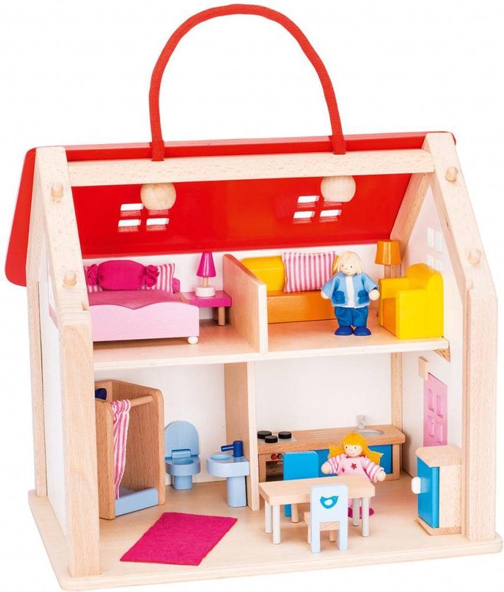 Goki Houten Poppenhuis Koffer 30 X 22 X 28cm
