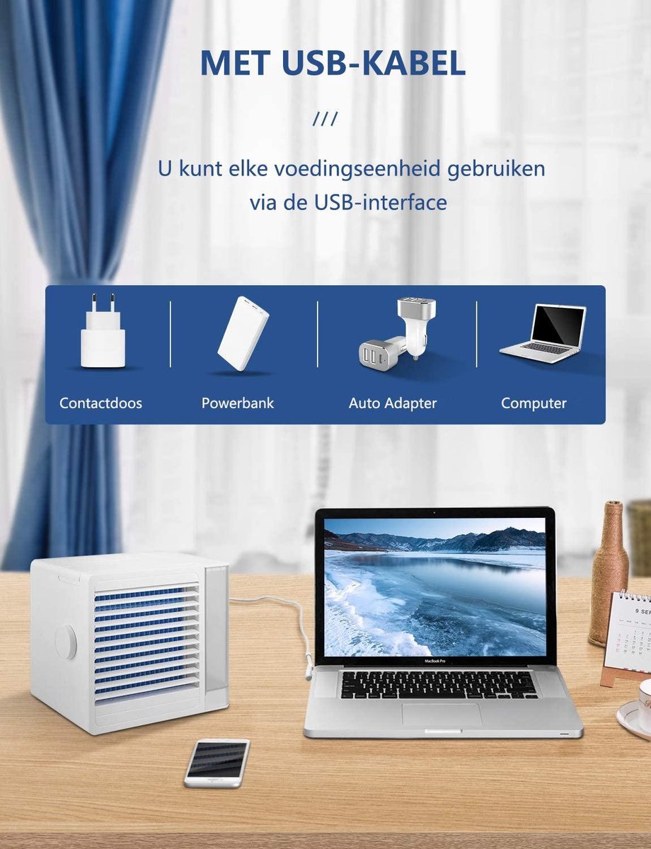 Huismerk Premium Mini Aircooler - 800 ml Waterreservoir - Wit