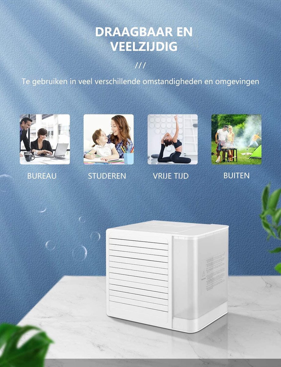 Huismerk Premium Mini Aircooler - 800 ml Waterreservoir - Wit