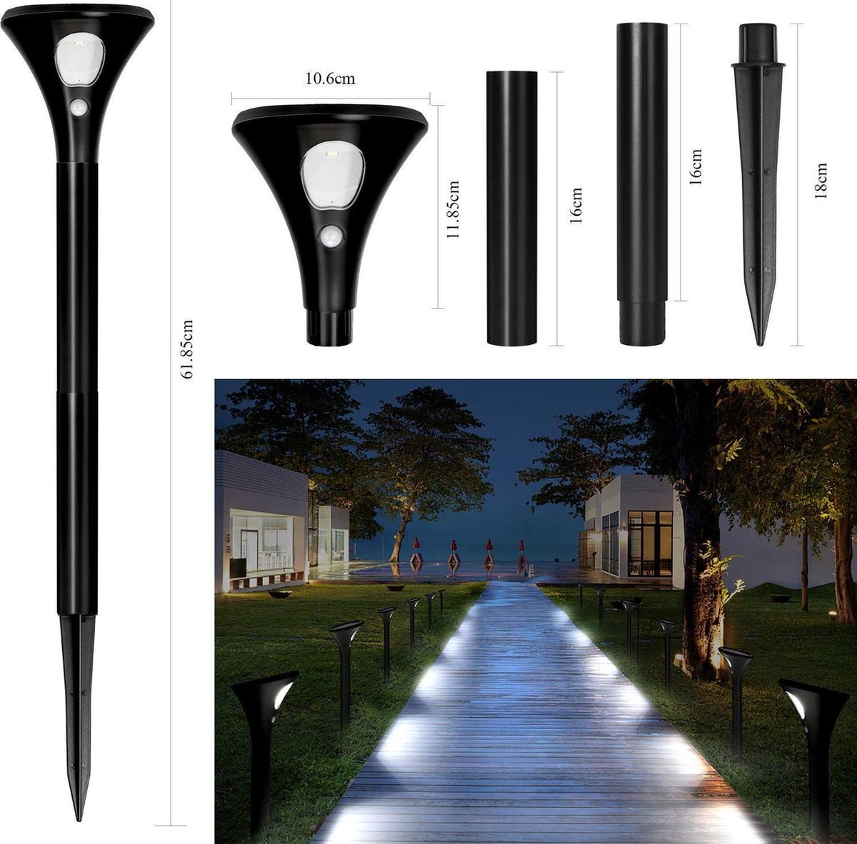 Huismerk Premium Solar Lampen Spike - 2 Stuks - Zwart