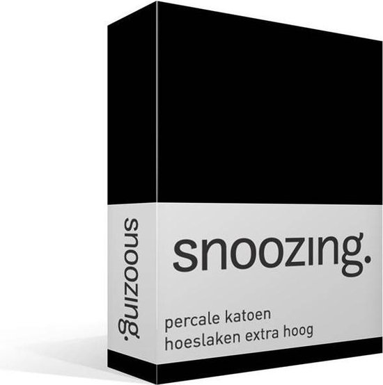 Snoozing - Hoeslaken - Percale Katoen - Extra Hoog - 90x210 - - Zwart