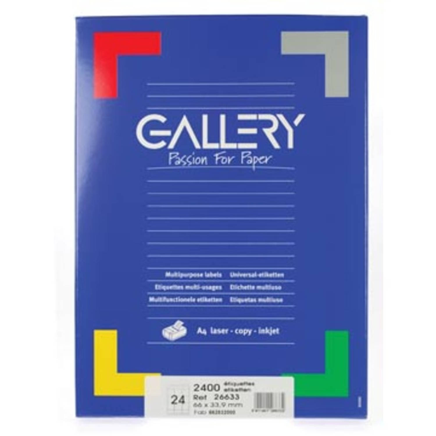 Galleryte Etiketten Ft 66 X 33,9 Mm (B X H),Ronde Hoeken, Doos Van 2.400 Etiketten - Wit