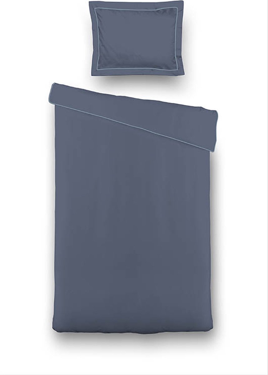 Luna Bedding Uni Piping Kleur: Donker, 1-persoons (140 x 220 cm + 1 kussensloop) Dekbedovertrek - Blauw