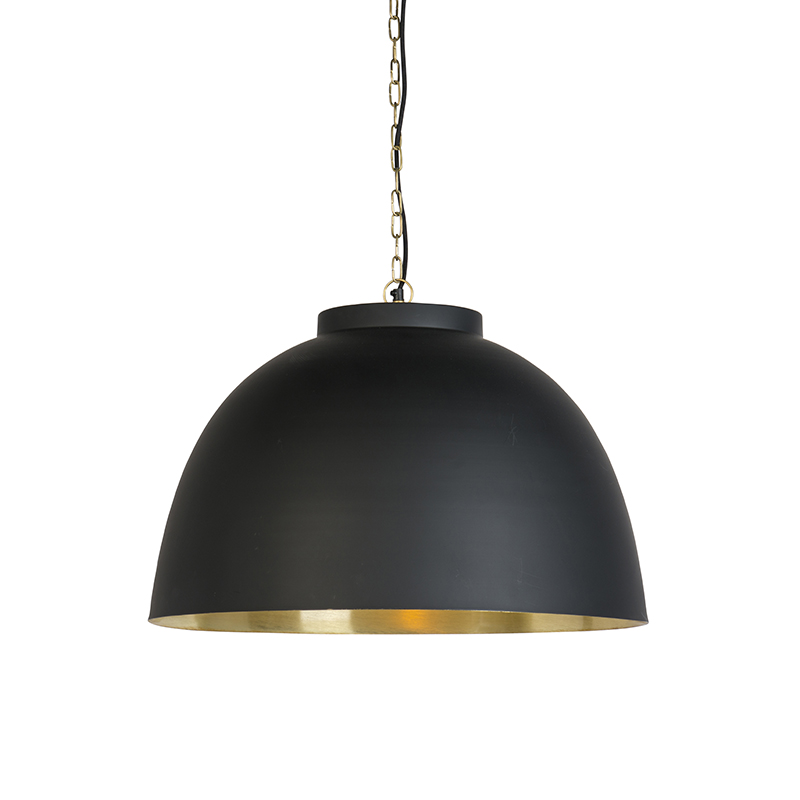 QAZQA Hanglamp met messing binnenkant 60 cm - Hoodi - Zwart