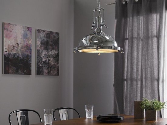 Beliani Ebron Hanglamp Verchroomd Metaal 38 X 38 Cm - Silver