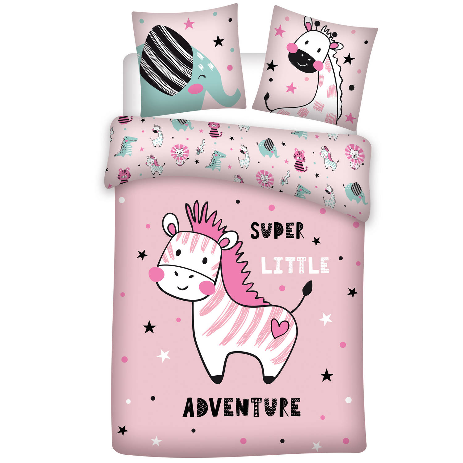 Aymax Zebra Adventure - Dekbedovertrek - Eenpersoons - 140 X 200 Cm - - Roze