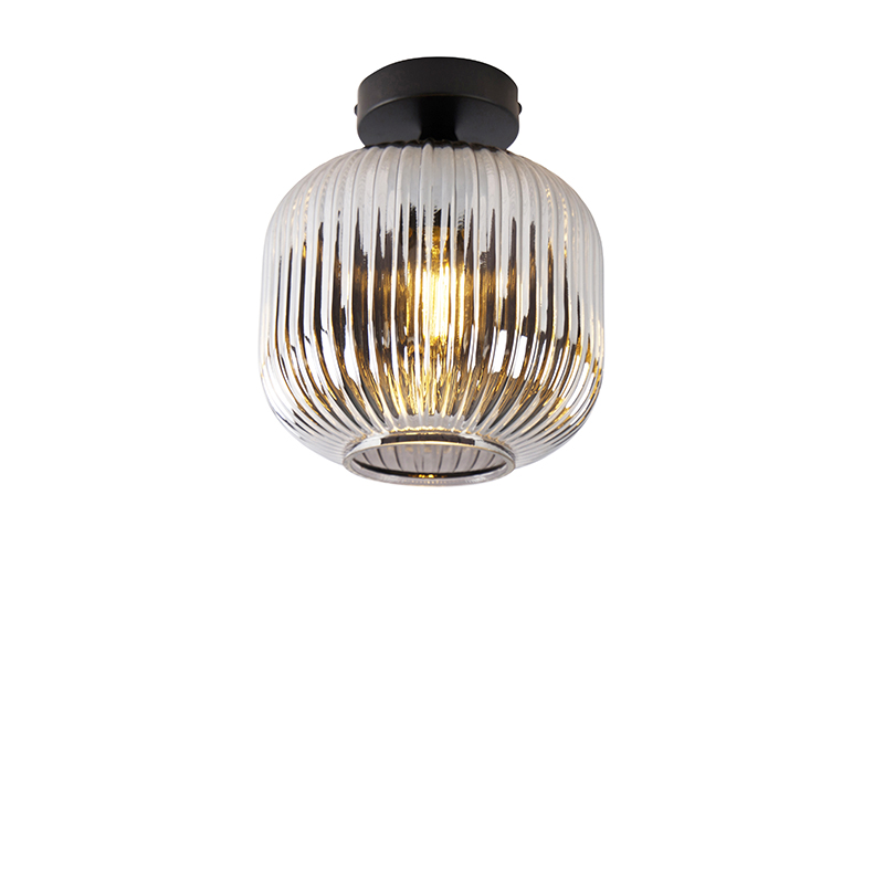 QAZQA Art deco plafondlamp met smoke glas - Karel - Zwart