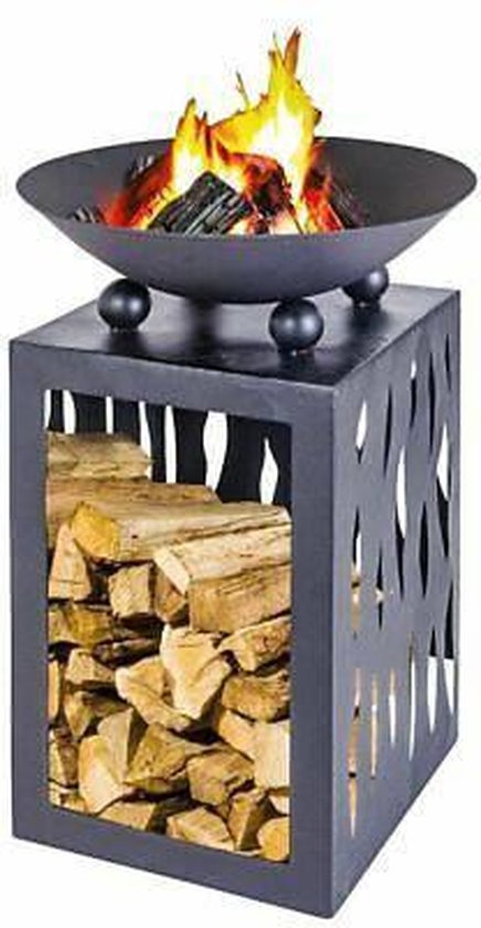 Metalen Vuurschaal / Terrashaard Met Houtopslag - Zwart