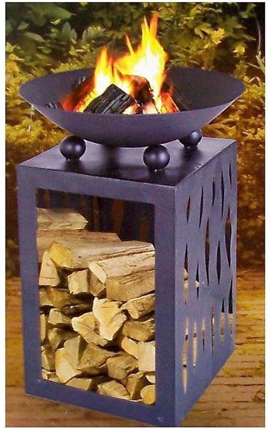 Metalen Vuurschaal / Terrashaard Met Houtopslag - Zwart