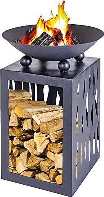 Metalen Vuurschaal / Terrashaard Met Houtopslag - Zwart