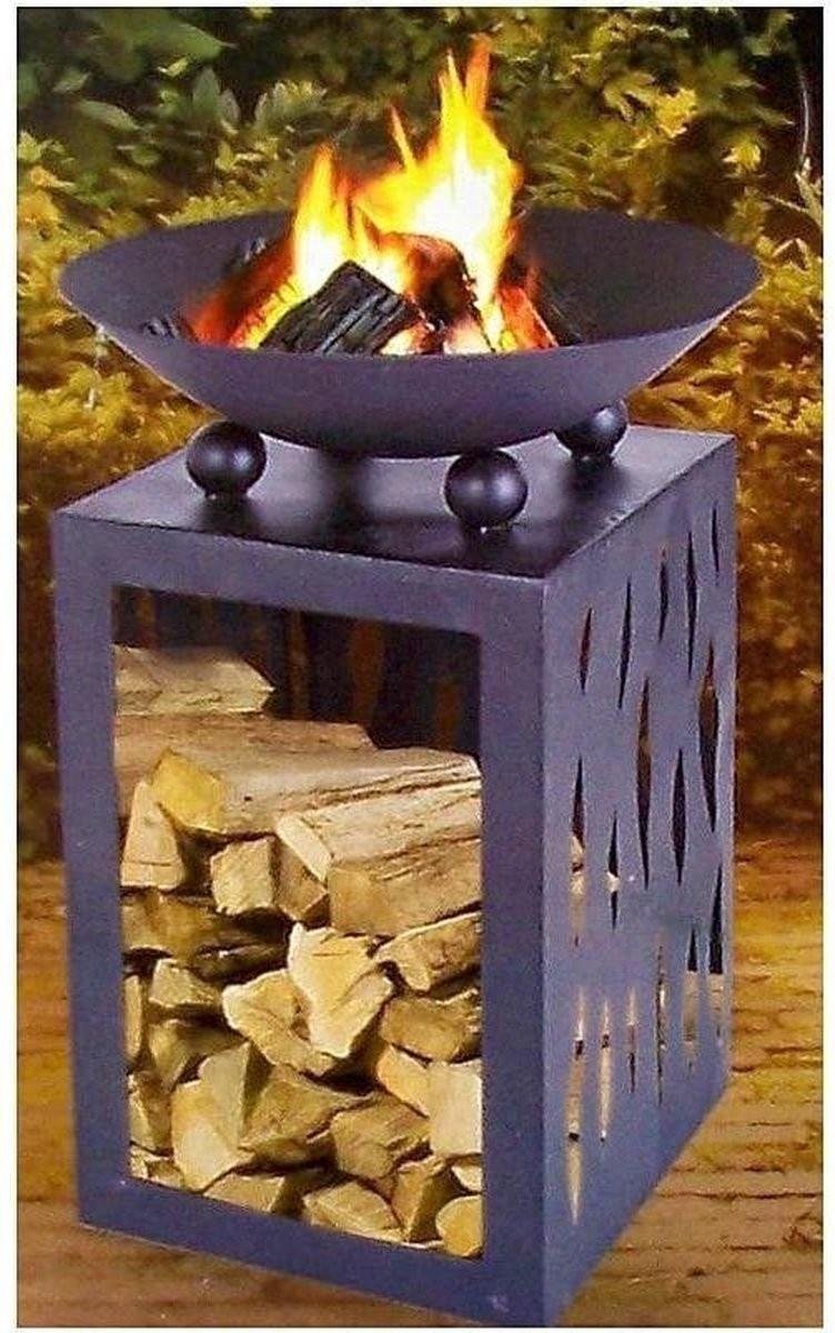 Metalen Vuurschaal / Terrashaard Met Houtopslag - Zwart