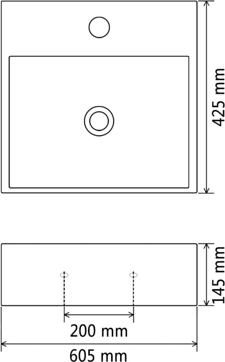 Vidaxl Wastafel Met Kraangat 60,5x42,5x14,5 Cm Keramiek - Zwart