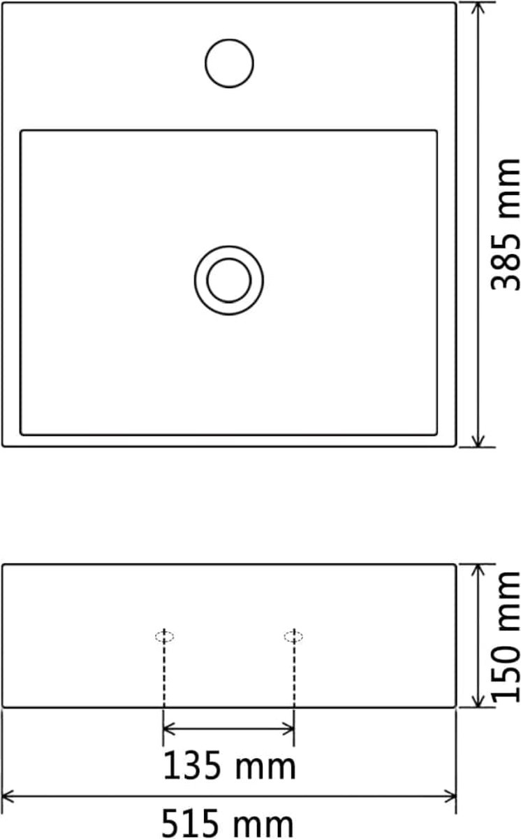 Vidaxl Wastafel Met Kraangat 51,5x38,5x15 Cm Keramiek - Zwart