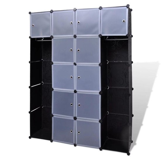 Vidaxl Kast Modulair Met 14 Vakken 37x146x180,5 Cm En Wit - Zwart