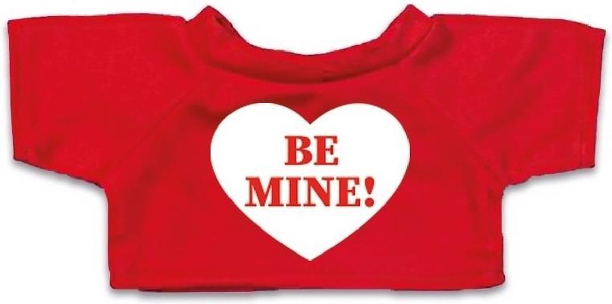 Knuffel Teddybeer 24 Cm Met Rood Shirt Be Mine Hartje - Met Valentijnskaart A5 - Valentijn/ Romantisch Cadeau - Bruin