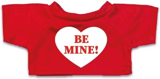Knuffel Teddybeer 24 Cm Met Rood Shirt Be Mine Hartje - Met Valentijnskaart A5 - Valentijn/ Romantisch Cadeau - Bruin