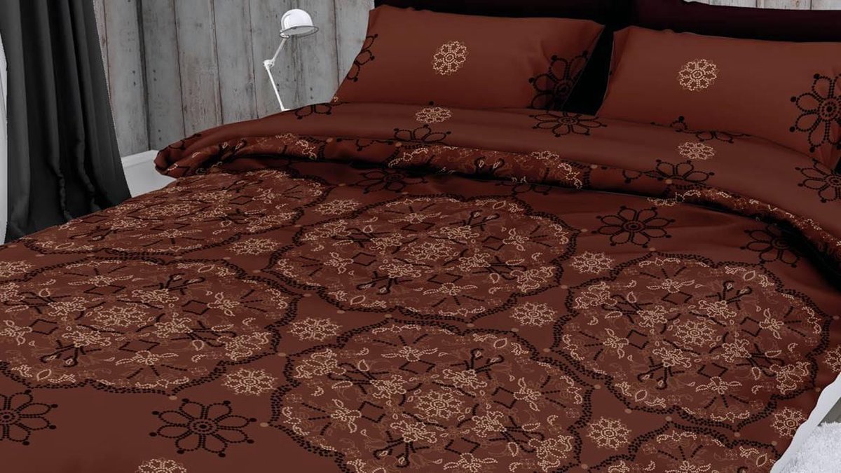 Satin D'or Burletto Dekbedovertrek - 2-persoons (200x200/220 Cm + 2 Slopen) - Katoen Satijn - Mokka - Bruin