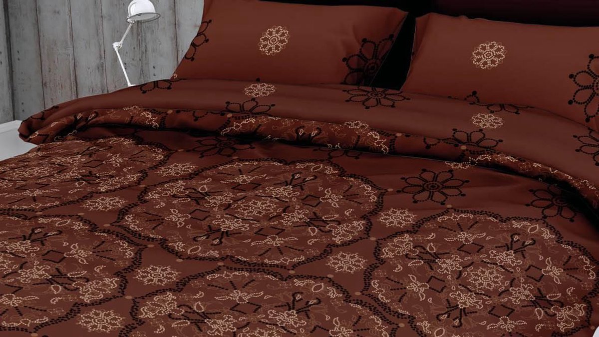 Satin D'or Burletto Dekbedovertrek - 2-persoons (200x200/220 Cm + 2 Slopen) - Katoen Satijn - Mokka - Bruin