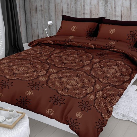 Satin D'or Burletto Dekbedovertrek - 2-persoons (200x200/220 Cm + 2 Slopen) - Katoen Satijn - Mokka - Bruin
